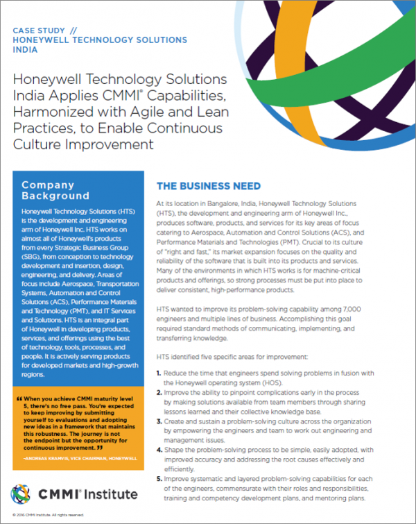 Honeywell Technology Solutions India Applies CMMI to Enable Continuous Culture Improvement