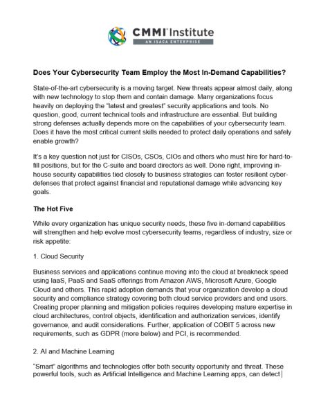 Five In-Demand Capabilities For Cybersecurity Teams