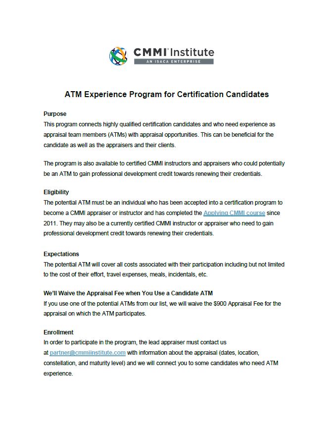 ATM Experience Program for Certification Candidates