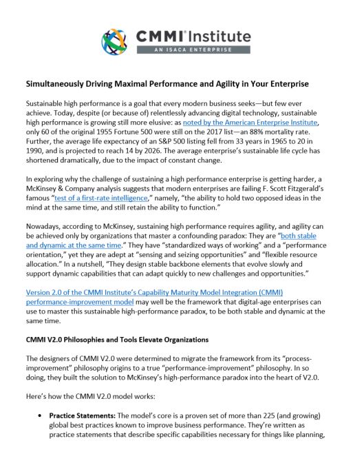 Simultaneously Driving Maximal Performance & Agility In Your Enterprise