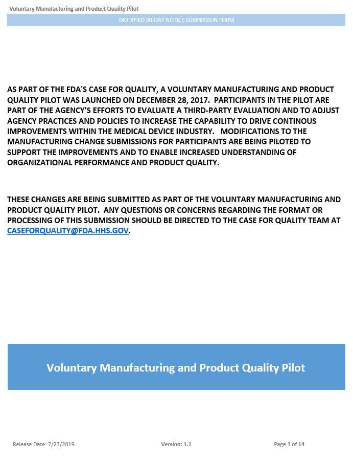 Streamlined FDA 30DCN Submission