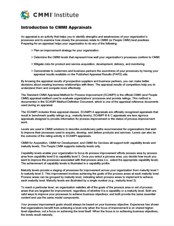 Introduction to CMMI® Appraisals