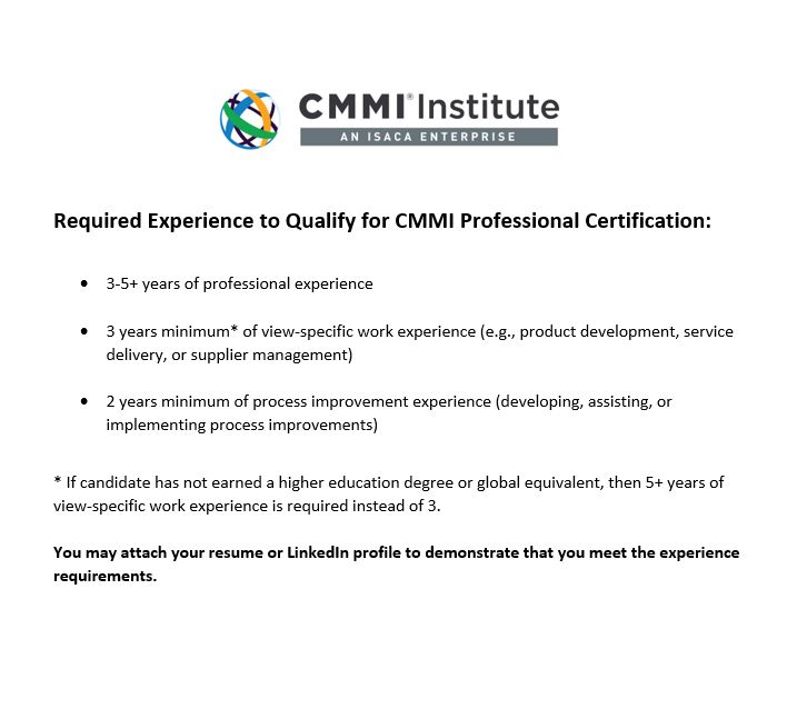 CMMI Professional - Experience Qualifications