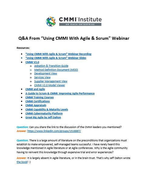CMMI & Agile Webinar - Questions & Answers