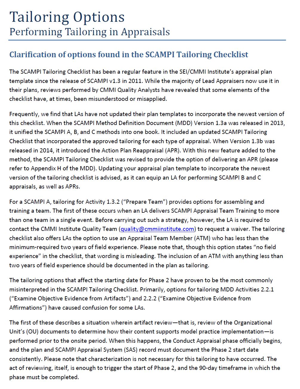 June 2018 Quality Tip - Tailoring Options