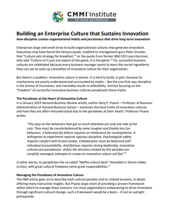 Building an Enterprise Culture that Sustains Innovation