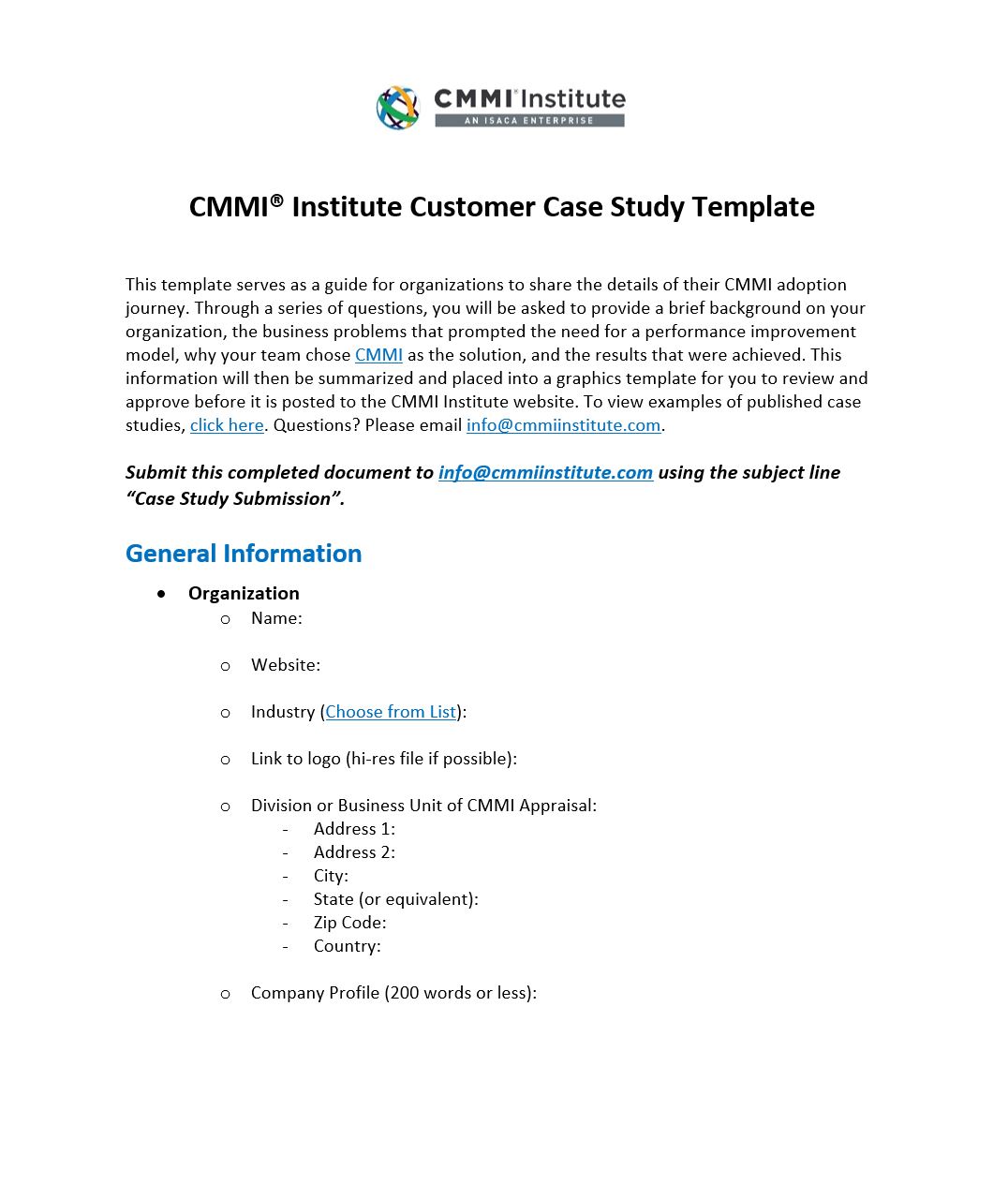 CMMI Case Study Template