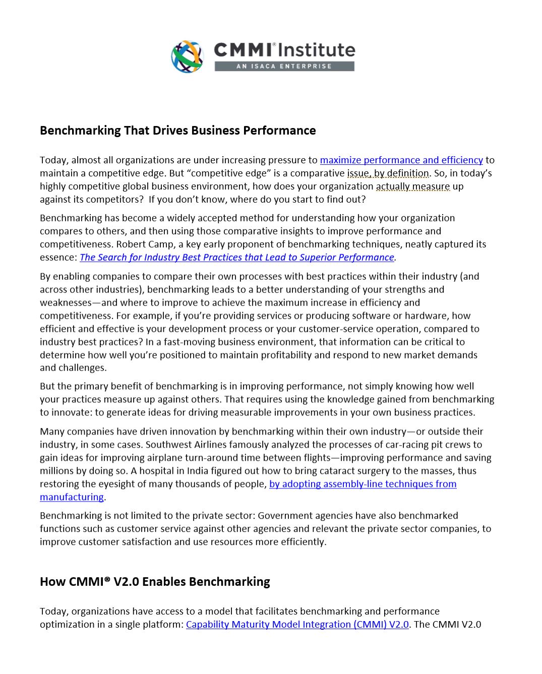 Benchmarking That Drives Business Performance